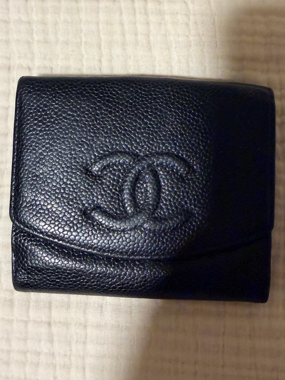 Authentic CHANEL Black Caviar Leather Money Clip with Embossed CC